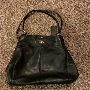 Black leather Coach purse.